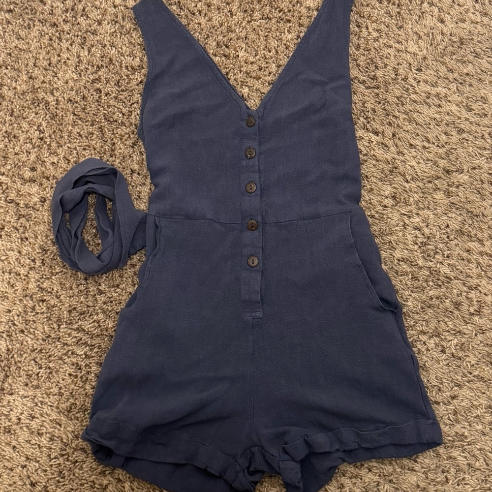 VICI Navy Blue Button-Up Romper